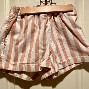 Pink&White Striped Elastic Waisted Shorts